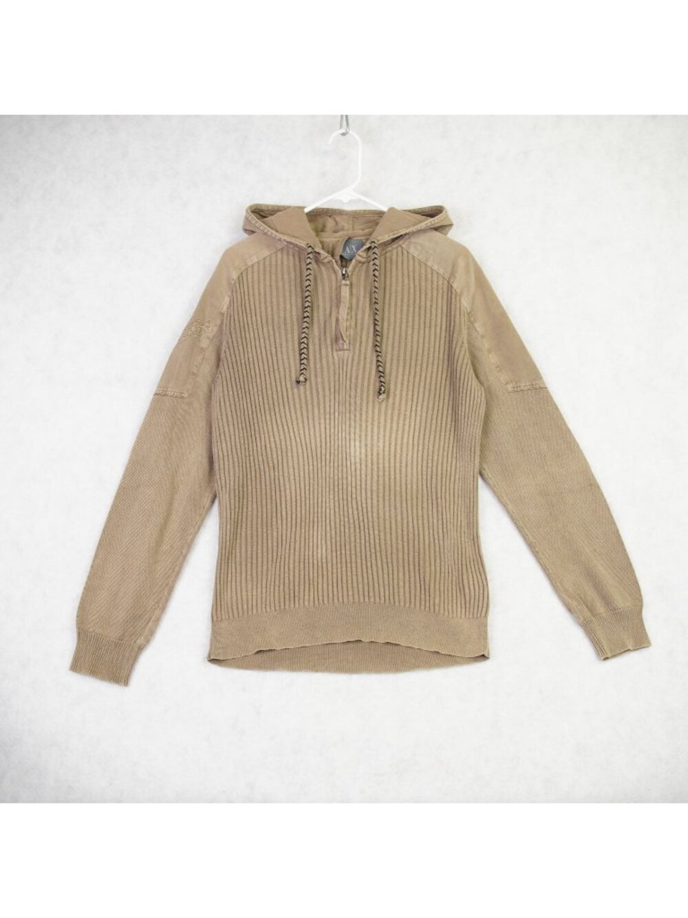 Armani Exchange Womens Ribbed Knit Hooded Pullover Sweater In Beige Size Large